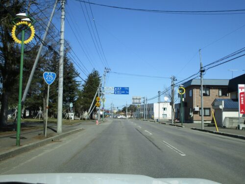 国道沿線の「ひまわりオブジェの街路灯」1